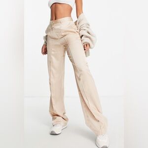 NWT Topshop Pinstripe Satin Wide Leg Pant In Cream